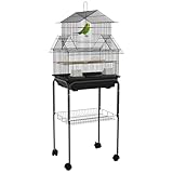 PawHut Bird Cage Budgie Cage with Stand Slide Tray Handle for Finch Canary 43.5 x 33 x 121cm Black