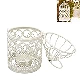 Topyond Candle Tealight Lantern, White Metal Hanging Birdcage Candle Holder, Vintage Decorative Lanterns for Living Room, Wedding Party, Home Decoration