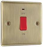 BG Electrical Cooker Control Switch Unit with LED Power Indicator, Single Plate, Double Pole, Nexus Metal, Antique Brass, 45A, NAB74