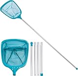 KAHEIGN 150CM Pool Skimmer Net with Pole, Swimming Pool Leaf Cleaning Net Fine Mesh Skimmer with 4 Aluminum Poles for Cleaning Pool Garden Pond Fountain Tubs Spa Fish Tank (Green)