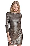 Roman Originals Women Long Sleeve Metallic Sequin Evening Dress - Ladies Occasion Special Event Evening Party Wedding Cruise Honeymoon Bridesmaid Pastel Knee Length Dress - Gold - Size 8