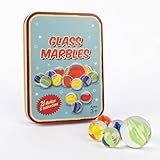 21 Marbles in a Metal Storage Tin Box - Fun and Retro Design, Nostalgic Traditional Cat's Eyes, Toys for Indoor and Outdoor Games, Colourful Glass Marbles (21 Glass Marbles)