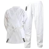 Cimac Karate Gi - White - 200g Karate Suit, Student Training & Sparring Uniform with Elasticated Waistband, Made from Lightweight Polycotton, Comes with a Belt, 150cm