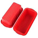 Aichoof Silicone 1lb loaf pan, Silicone Non-Stick Bread Baking Tray, 8.5 inch Easy to use Bread Baking Moulds Tins, Non-Slip Hand Design, Oven Safe, BPA-Free,Dishwasher Safe(Red, 2-PCS)