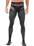 CHICTRY Men's Ice Silk See Through Pantyhose Stretchy Tights Footed Stockings Open Pouch Underwear Black L