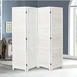 INMOZATA 4 Panel Room Divider Wooden Room Dividers Folding Privacy Screen, Movable Room Partition Screen Free Standing for Living Room, Bedroom, Study, Office,160 x 170cm, White