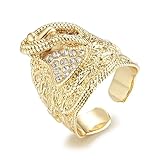 THE BLING KING Waterproof Gold Plated Saddle Adjustable Ring with Premium Stones – Luxury Finish, 23mm Top, 15g