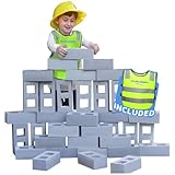 Playlearn Life Size Foam Breeze Block/Brick Construction Building Blocks Toy Role Play Realistic Pack of 20 Foam Building Bricks for Kids Children Construction Toys, Grey