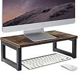 OROPY Wood Vintage Monitor Stand Holder, PC Laptop Computer Screen Riser, Desktop Storage Organiser Shelf for Home or Office, 40 x 23 x 14cm, Dark Brown