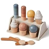 FLEXA Wooden Ice Cream Toys for Kids | | Montessori Wooden Play Food Sets for Children for Ages 2-3 Years | Shop, Cafe & Kitchen Accessories for Boys and Girls | Play Food & Kitchen Toys