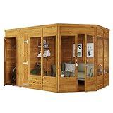 BillyOh Corner Summerhouse Log Cabin with Side Garden Storage Shed 11 x 7 Wooden Summer House Penton Summerhouses 11x7 Spray Treated (Store on Left)