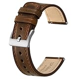 BISONSTRAP Leather Watch Straps, Classic Oil Waxed Leather, Quick Release Replacement Band for Men and Women, 22mm, Dark Brown/Silver Buckle