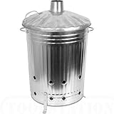 VSL 90 Litre Galvanized INCINERATOR - FIRE - Burner - DUSTBIN - Leaves - Rubbish - Outdoor - with LID