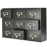 Flexzion Apothecary Cabinet with Drawers - 9 Vintage Apothecary Drawers Desktop Organizer for Home & Office - Wooden Tabletop Library Card Catalog Cabinet Storage for Jewelry, Makeup & Tools, Black