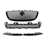 Double Slats Grill For Jaguar XJ 2010 2011 2012 2013 2014 2015 4Pcs Gloss Black Car Front Bumper Grille Upper+Lower Mesh Grill Front Grille Frills