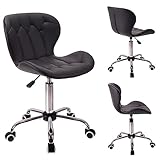 T-THREE.Modern swivel office chair, stylish dressing seat, PU leather padded computer chair, height-adjustable kids' seat, For Home Office(Black)