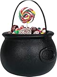 FIESTAS GUIRCA | Black Cauldron (16x20 cm) - Halloween Decoration for Trick or Treat and Witch Parties - Ideal for Sweet and Candy Baskets and Buckets - Black