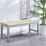 BTGGG Wooden Dining Bench Indoor Kitchen Corner Bench Seat 2 People Dining Table Benches for Bedroom Living Room Entryway Hallway, Grey