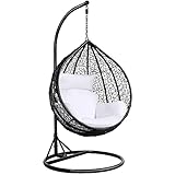 Yaheetech Garden Egg Swing Chair, Patio Swing Chair Outdoor Hanging Hammock with Stand Indoor Rattan Chair with Cushion and Cover, Black