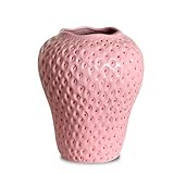 SANFERGE Strawberry Ceramic Flower Vase, Giant Decorative Cute Fruit Ornament Vase for Flower Arrangement, Unique for Modern Vintage Home Kitchen Office Decor Centerpiece, Large Pink
