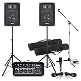 Complete Band PA System with 8" Passive Speakers, 8 Channel 800W Mixer Amp, Microphone, Stands & Cables for Live Performance, Church, Events, PA System for Singers, Bands, DJs, Bluetooth Enabled