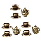 9pcs Miniature Metal Teapot Set for Dolls House Furniture Tiny Teapot Tea Cups for Micro Landscape Decoration for DIY Projects Photo Props