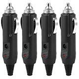 4PCS 12V 5A Cigarette Lighter Male Plug, 12-24V Replacement Car Cigarette Lighter Aux Socket Plug With Red LED Fuse Charger Adapter Converter Plugs Universal Car Accessories for Motorcycle Tractor