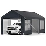 COSTWAY 3mx6m Carport, Heavy Duty Galvanized Car Canopy with 8 Removable Sidewalls & Adjustable Tarp, UV Resistant Waterproof Garage Boat Shelter Party Tent for Outdoor Garden