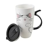 lachineuse - Giant Kawaii Funny Cat Mug 600ml - Large XXL White Porcelain Mug - Japanese Tea & Coffee Mug - with Insulated Lid - Funny Cat - Japan Asia Gift Idea Mug - Giant Mug