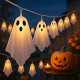 CNMTCCO Halloween Ghost String Lights with Remote, 10 LED Hanging Ghost Lights with Fabric, Battery Operated with 8 Modes, Halloween Window Decorations for Home, Party, Indoor Outdoor Use