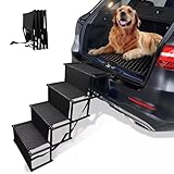 4 Steps Folding Portable Dog Ramp for cars with Non-Slip & Waterproof,Steps Car Boot Access Ladder for Pet Dog Cat,Oxford Cloth