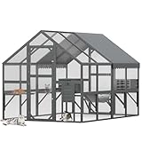 Erommy Outdoor Cat Enclosure,Large Wooden Catio with Waterproof Roof,Bridges,Small Asphalt Roof Cat Houses,Compatible with Wall-Pet Doors,186x280x188 cm