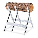 Relaxdays Sawhorse, Wood Sawing, 150 kg, Work Bench Chainsaws, Firewood, Sturdy Steel, HxWxD 81 x 75.5 x 81 cm, Silver
