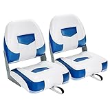 SPOTRAVEL 2 Low Back Boat Seat, Foldable Fishing Chair with Fixing Strap and Stuffed Foam, Ergonomic Cushion Seat for Boating and Yachts(Blue）