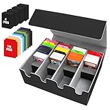 HIMOMO 4 Rows Trading Card Storage Box, 2800+ Card Deck Case with 10 Colorful Dividers & 4 Pcs Foam Dividers, PU Leather card box fits Magic TCG TGG Sports Cards (2800+ Grey)