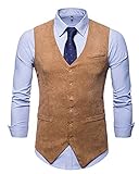 JOLIME Mens Corduroy Moleskin Vintage Waistcoat Casual Business 6Buttons V Neck Suit Vest Khaki XXL