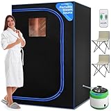 SereneLife Compact Portable Steam Sauna-Detoxify & Soothing Infrared Heated Body Therapy, Energy & Power-Efficient Design, Includes Folding Chair & Heated Foot Pad (Black)