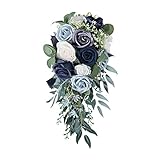 Harilla Romantic Wedding Bouquets for Bride Artificial Roses Bunch Floral Holding Bouquet for Anniversary Home Decor Photography Photo Props,Blue A