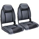 SUNDGORA Deluxe A Pair of Marine High Back Folding Fishing Boat Seat,Stainless Steel Screws Included,Charcoal/Black(2 Seats)