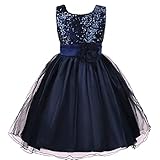 Discoball Girls Princess Dress Sequin Tulle Flower Pageant Birthday Party Wedding Bridesmaid Girl Dresses for 2-13 Years Navy Blue