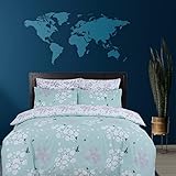 DTEX HOMES Super King Duvet Set 100% Pure Cotton Reversible Printed Hotel Quality Duvet Cover Ultra Soft Easy Care Super King Duvet Cover Set Super Soft and Luxury Duvet Cover Sets (Blossom DuckEgg)