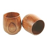JZK 2 x Natural Wooden Drinking Cup Wood Tea Set Cup for Coffee Beer Tea Juice Milk