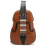 Women Violin Shaped Backpack Crossbody Shoulder Bag PU Leather Unique Music Tote Handbag Novelty Violin Purse for Ladies, Brown