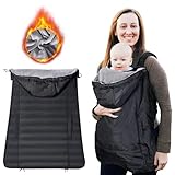 Orzbow Baby Carrier Rain Cover, Waterproof Baby Carrier Cover with Drawstring Top, Baby Carrier Cover Winter with Warm Coral Fleece Liner, Lightweight, Front Pocket, Black