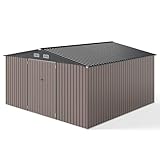 COSTWAY 12x8FT/12x12FT/14x10FT Metal Garden Shed, Galvanized Outdoor Storage Shed with Lockable Doors, 4 Air Vents & Sloping Roof, Weatherproof Tool Storage House (Dark Grey + Light Grey, 12x12FT)