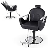 COSTWAY Salon Barber Chair, Professional Classic Hydraulic Reclining Hairdressing Chair with Adjustable Height, 360° Swivel Haircut Styling Chair for Barbershop, Beauty Spa and Tattoo Shop (Black)