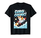 Corgi Cosmic Astronaut Cartoon Dog Rocket Flying Space Art T-Shirt