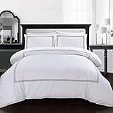 AR Ware King Size Duvet Cover Set - Soft Luxury Bratta Stitch Microfiber Embroidered Duvet Sets with 2 Pillowcases - Non Iron Bedding Hotel Quality Quilt Cover (White)