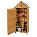 TANGZON Wooden Garden Storage Shed, 5 Shelves Tool Storage Cabinet with Slope Galvanised Roof, Lockable Double Door and Air Vent, Outdoor Utility Shed Organizer, 70 x 45 x 160cm