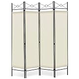 COSTWAY 4 Panel Folding Room Divider, Freestanding Wall Privacy Screen Protector with Detachable Cloth, Home Living Room Bedroom Office Paravent Partition Separator (White)